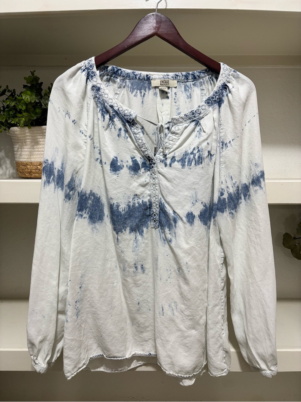 Vintage White and Blue Tie-Dye Blouse